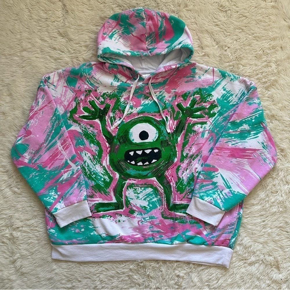 Disney Hoodie Monsters Inc Mike Wazowski Graffiti Long Sleeve Pullover Hooded XL